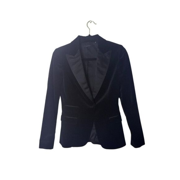 Elie Tahari Womens Black Velvet Blazer Jacket With Satin Lapel Single Button Clo
